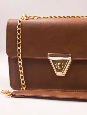 Alexandra Twist Lock Satchel Bag - Brown - FD ⚡
