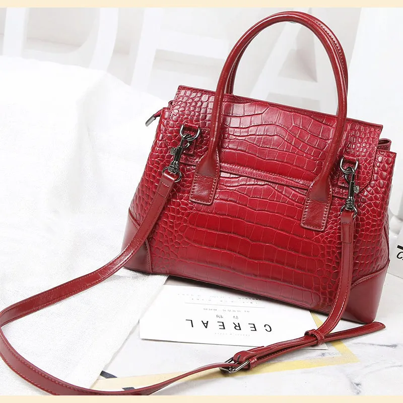 Anera Crocodile Pattern Top Handle Satchel