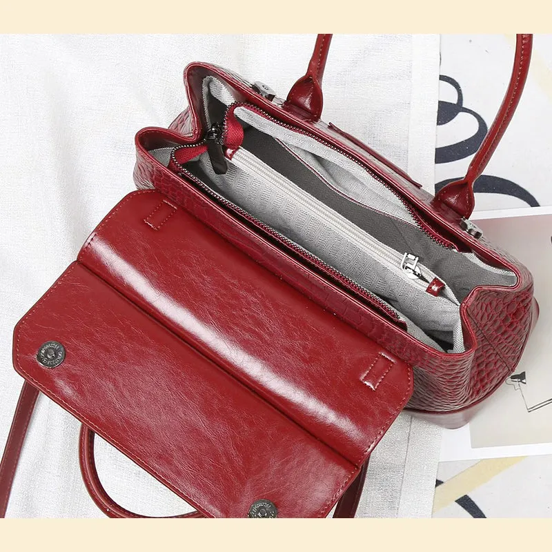 Anera Crocodile Pattern Top Handle Satchel