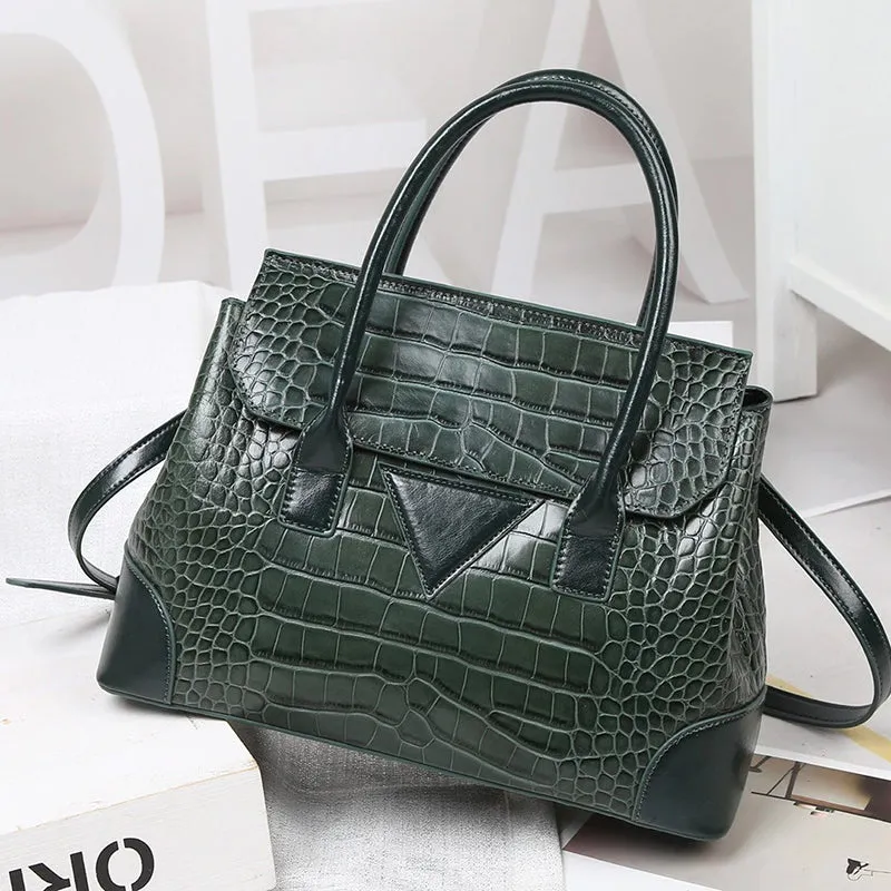 Anera Crocodile Pattern Top Handle Satchel