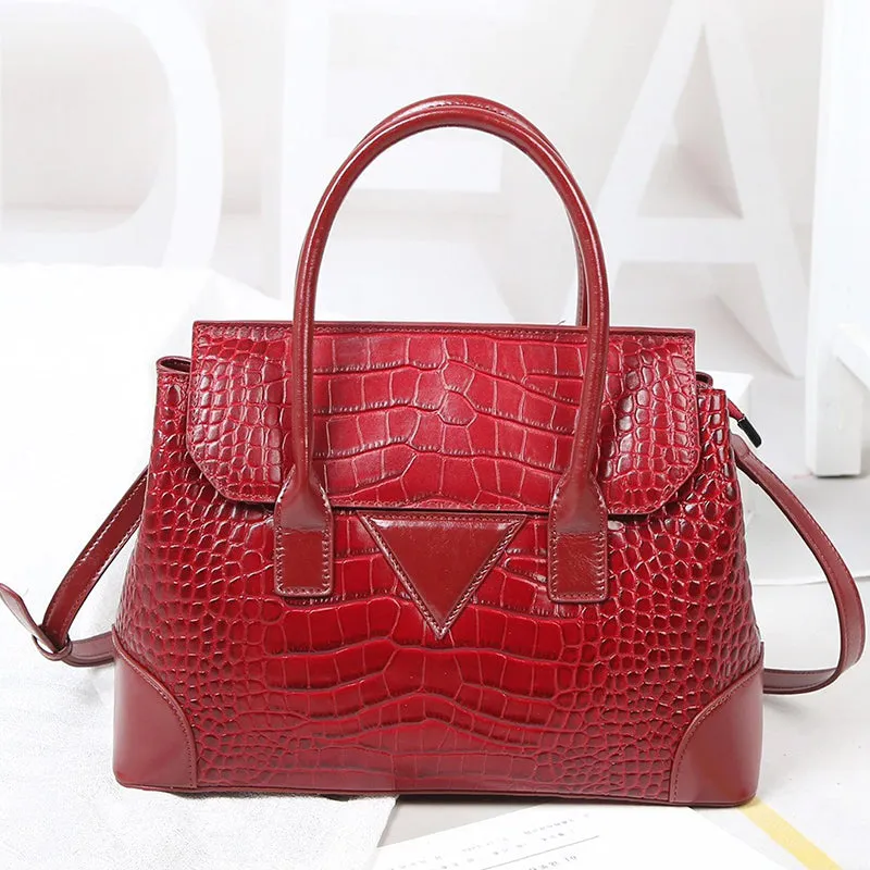 Anera Crocodile Pattern Top Handle Satchel