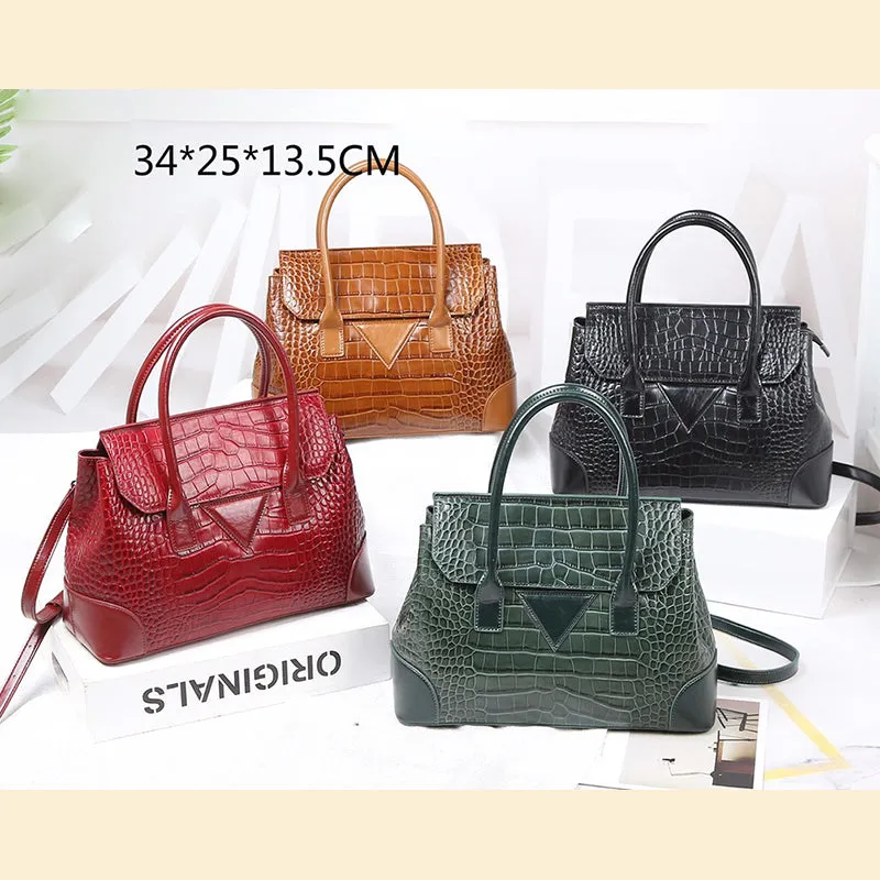 Anera Crocodile Pattern Top Handle Satchel