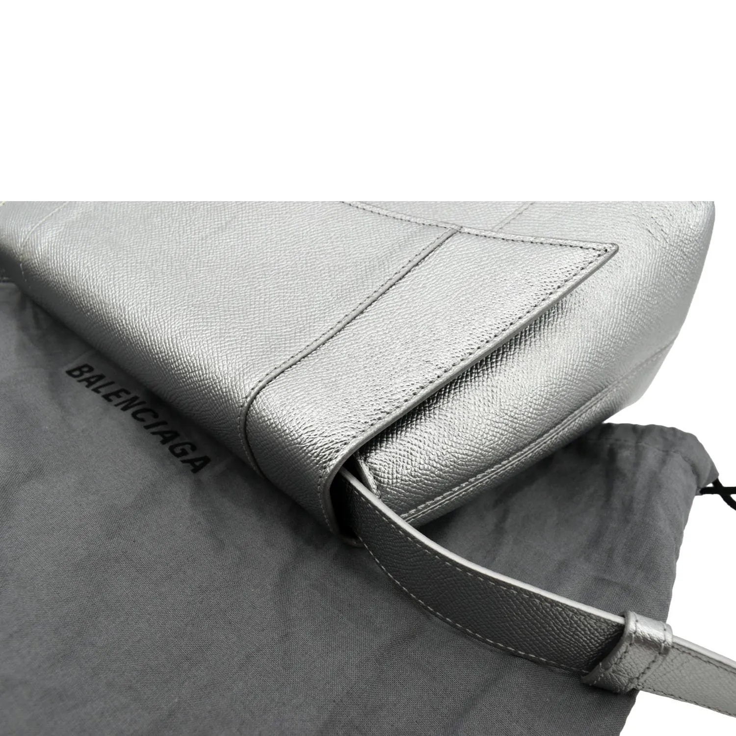 BALENCIAGA Treize Leather Shoulder Bag Metallic Silver