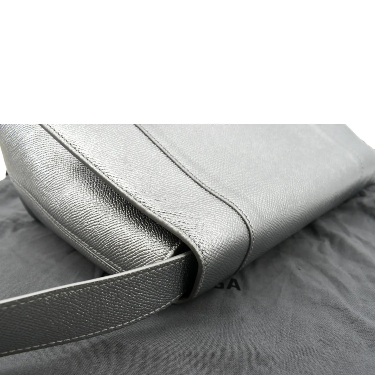 BALENCIAGA Treize Leather Shoulder Bag Metallic Silver