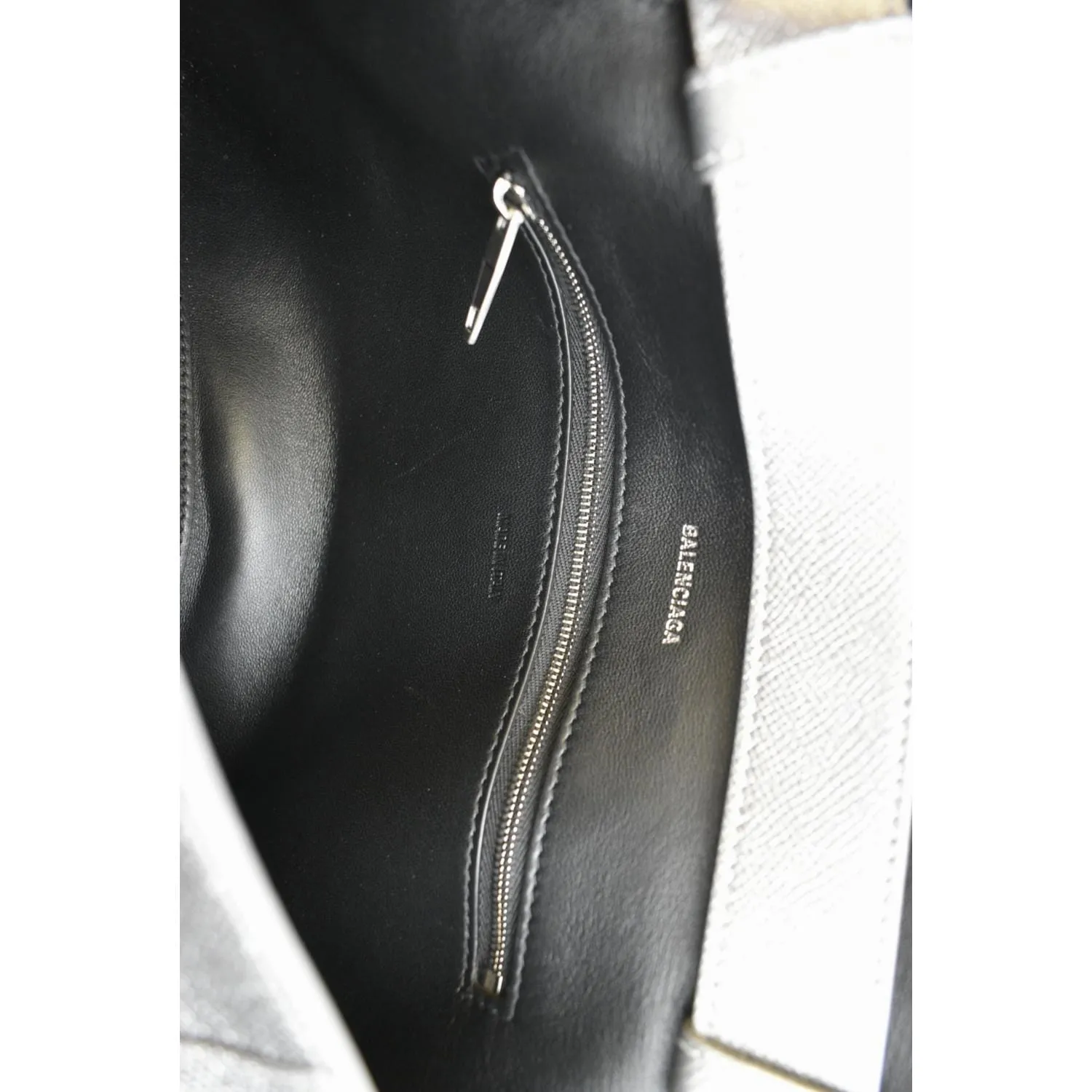 BALENCIAGA Treize Leather Shoulder Bag Metallic Silver