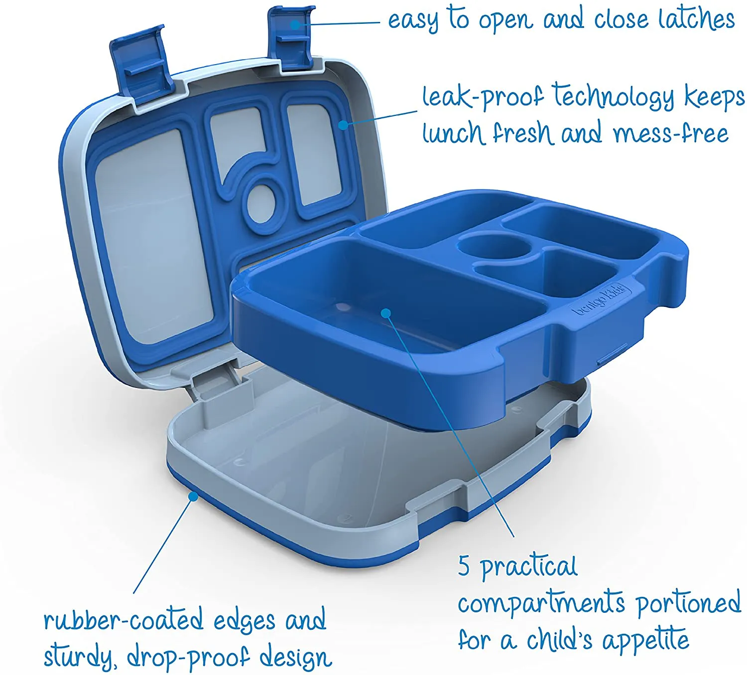 Bentgo Kids Children’s Lunch Box - Leak-Proof, 5-Compartment Bento-Style Kids Lunch Box - Ideal Portion Sizes for Ages 3 to 7 - BPA-Free, Dishwasher Safe, Food-Safe Materials (Blue)