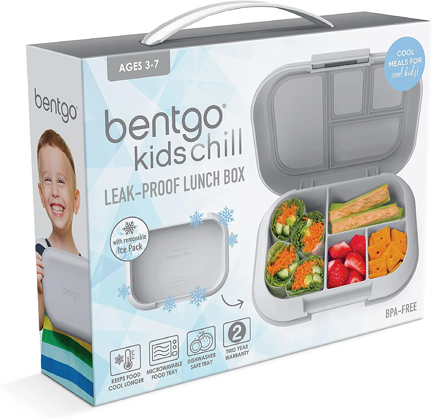 Bentgo Kids Chill Lunch Box - Bento-Style Lunch Solution with 4 Compartments and Removable Ice Pack for Meals and Snacks On-the-Go - Leak-Proof, Dishwasher Safe, BPA-Free (Aqua)