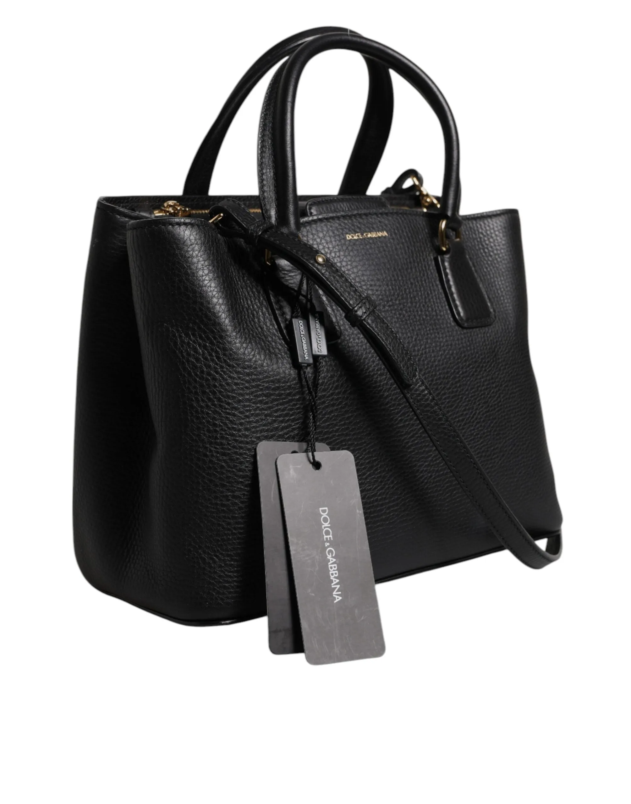Black Calf Leather Logo Plaque Shoulder Handbag Bag