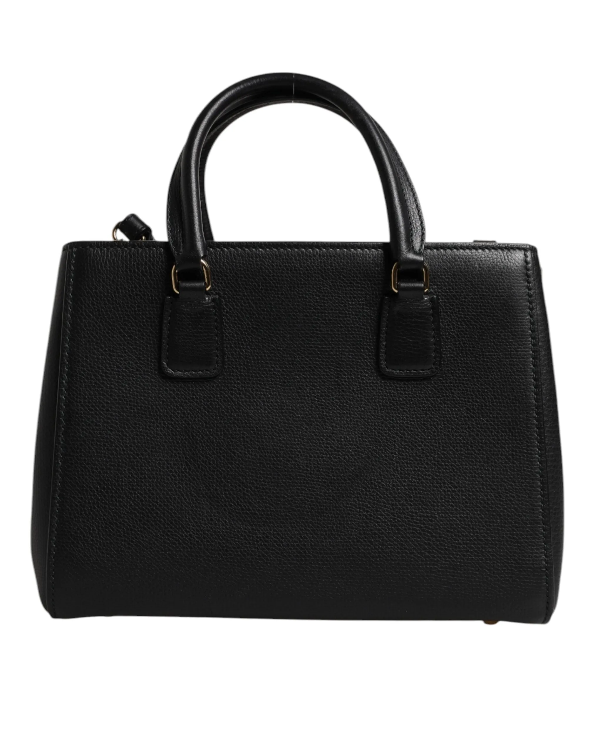 Black Calf Leather Logo Plaque Shoulder Handbag Bag