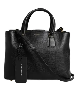 Black Calf Leather Logo Plaque Shoulder Handbag Bag