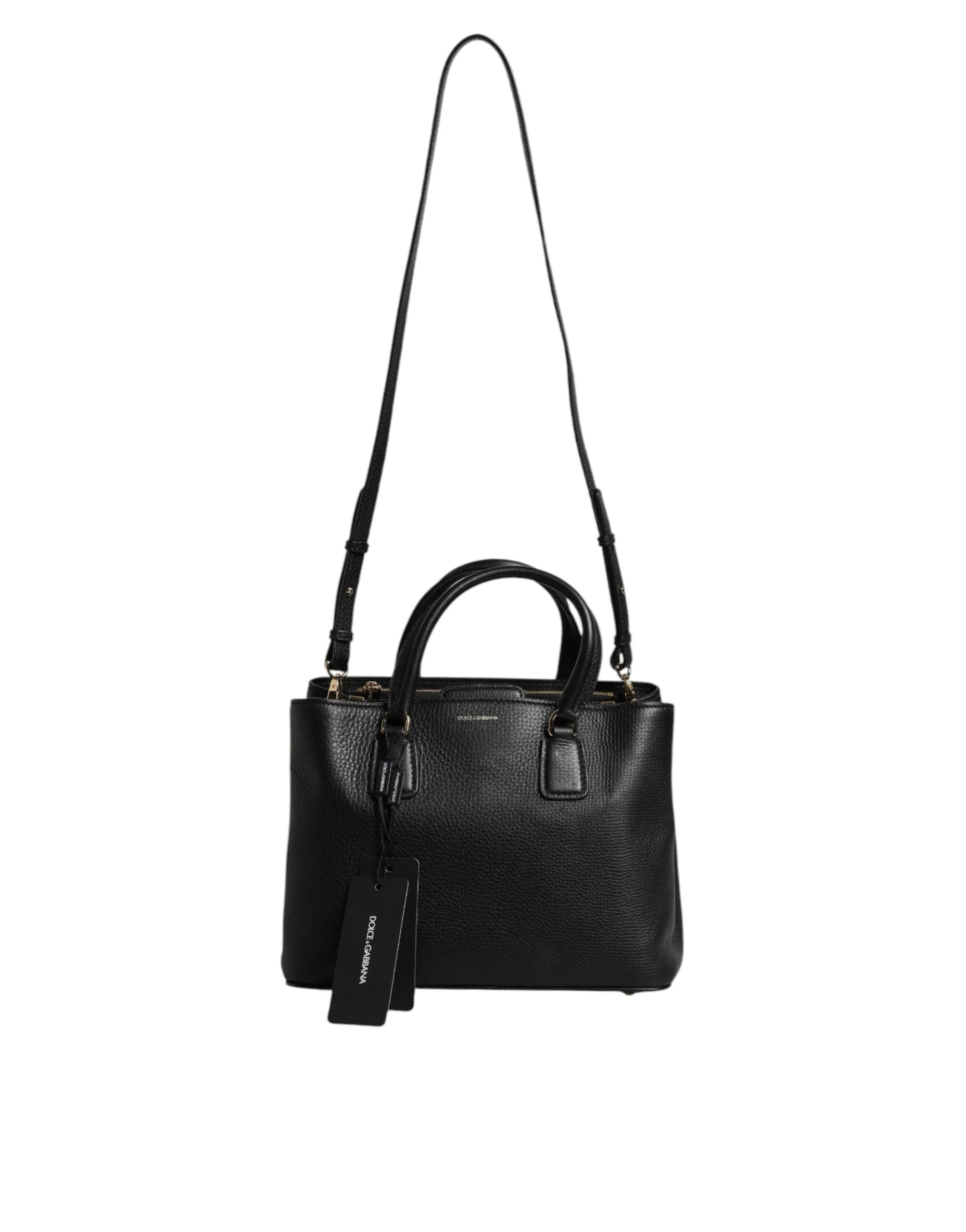 Black Calf Leather Logo Plaque Shoulder Handbag Bag