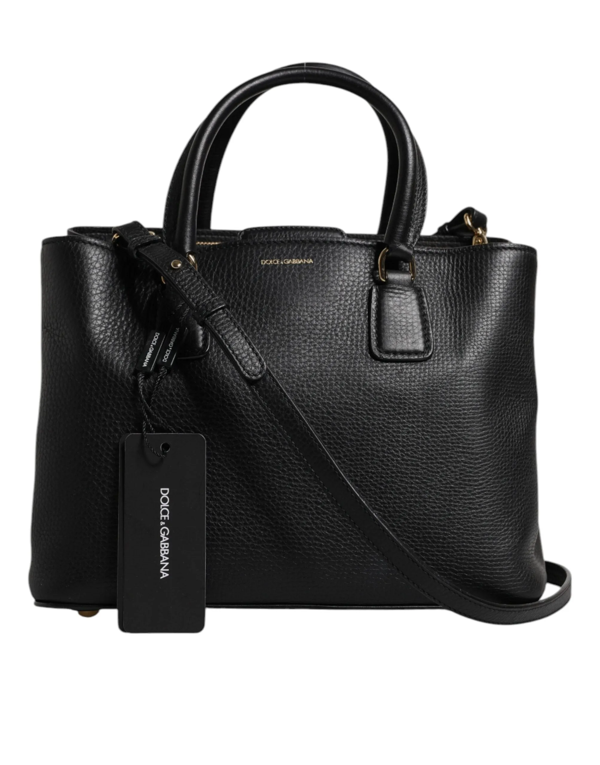 Black Calf Leather Logo Plaque Shoulder Handbag Bag
