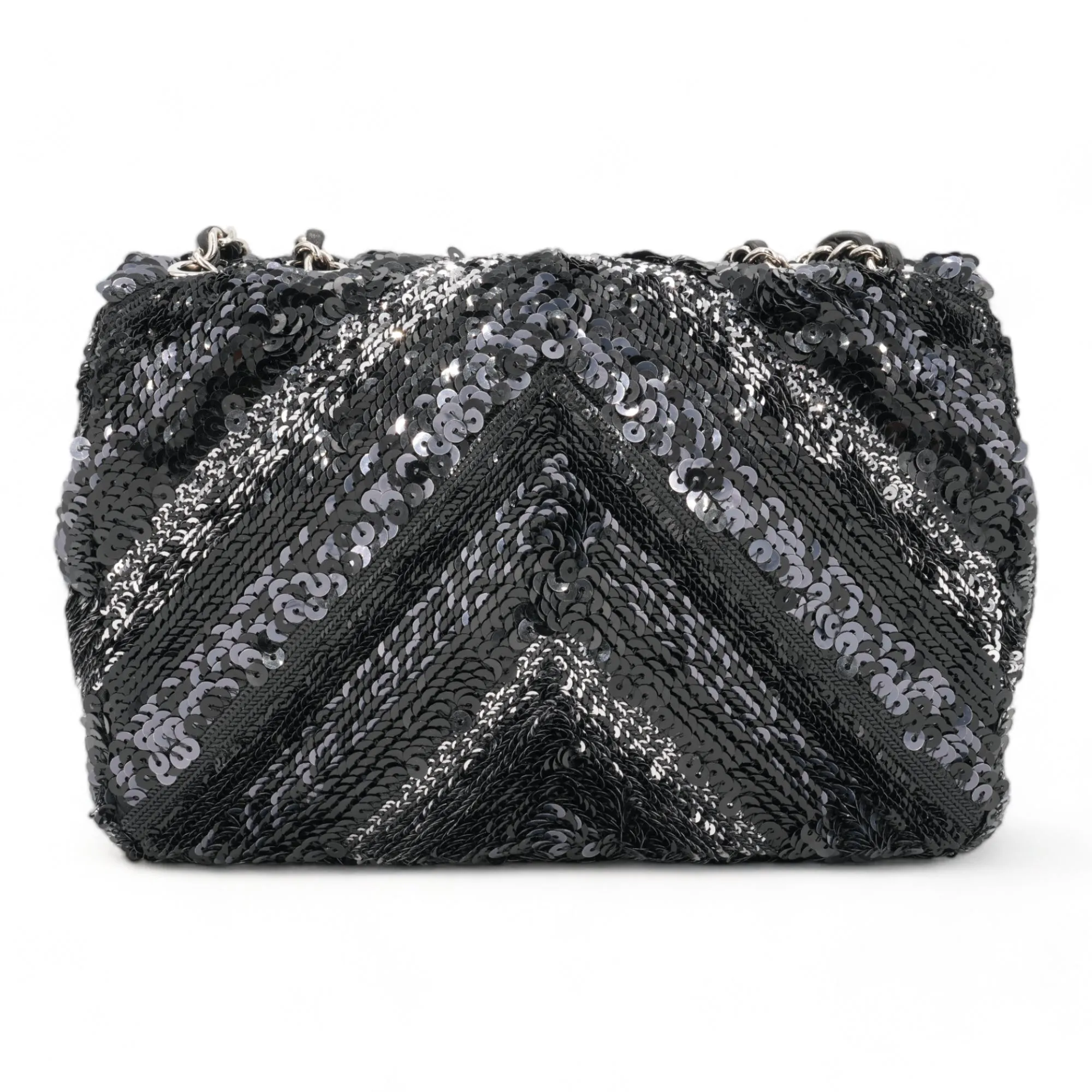 Black Chevron Sequin Mini Flap Bag