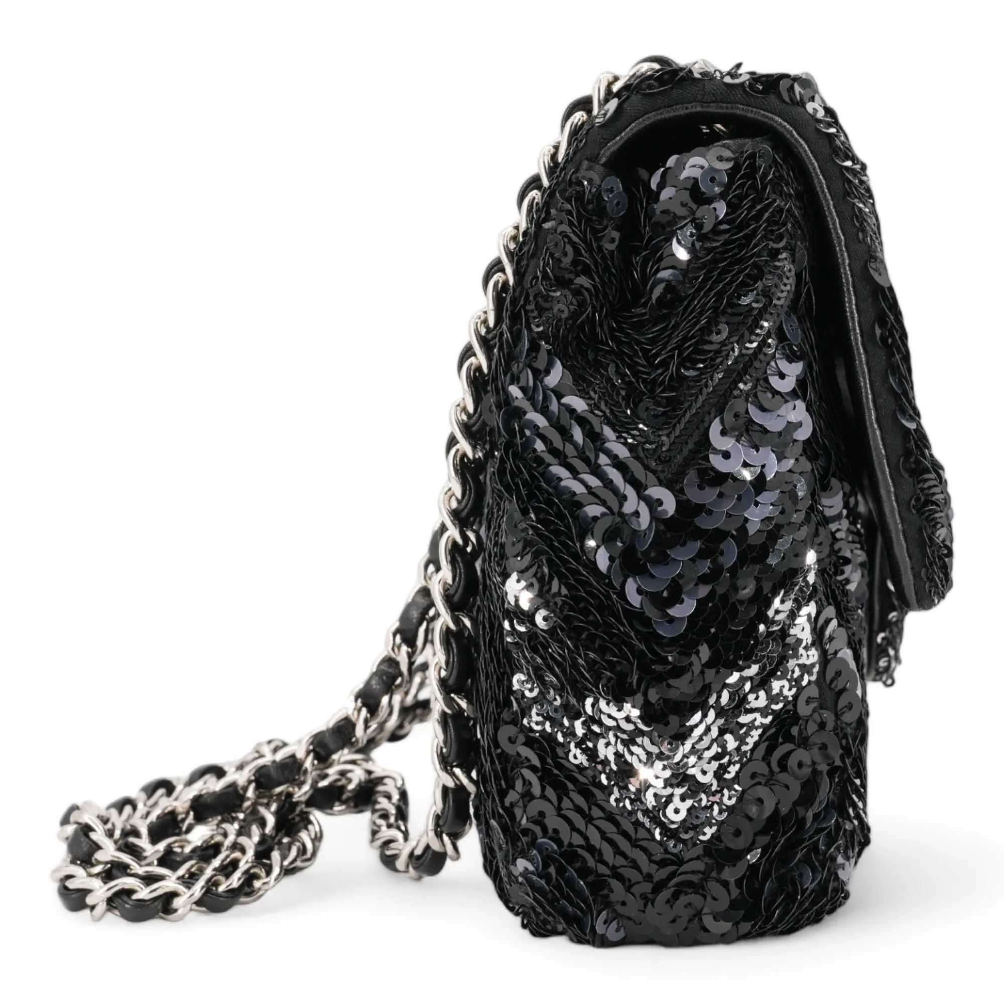 Black Chevron Sequin Mini Flap Bag