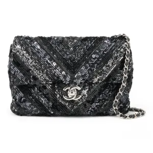 Black Chevron Sequin Mini Flap Bag