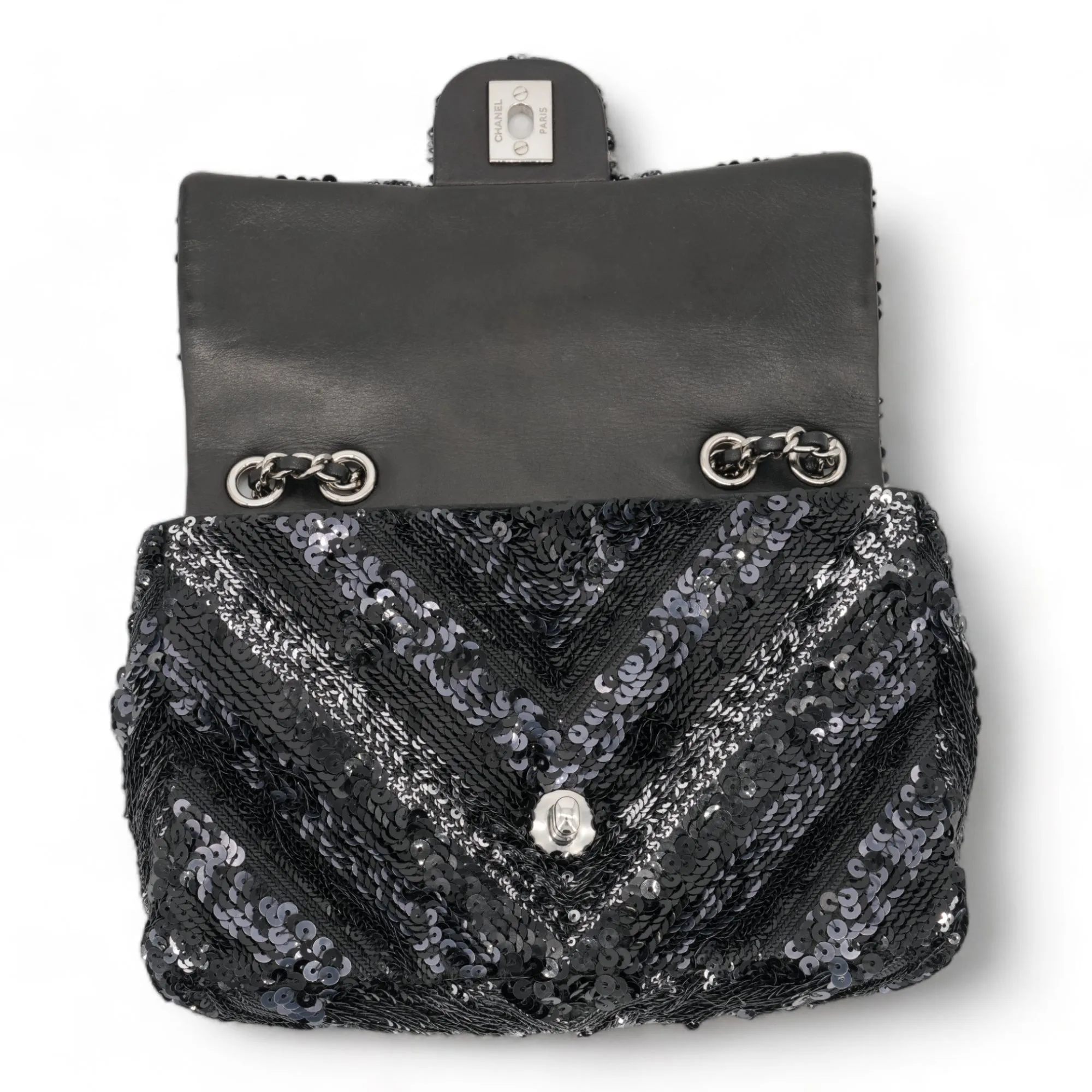 Black Chevron Sequin Mini Flap Bag