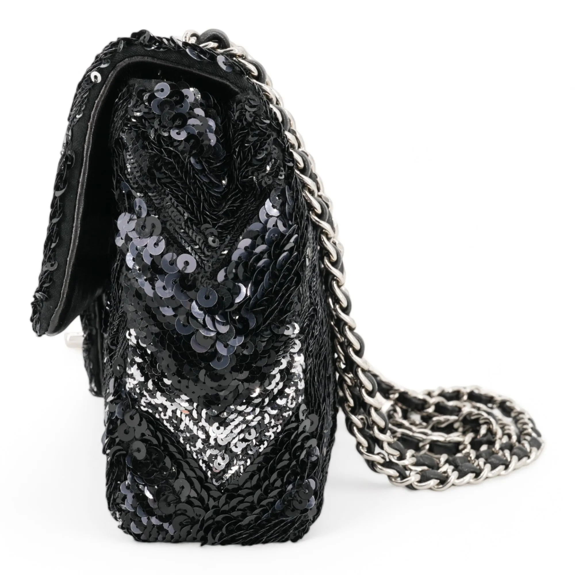 Black Chevron Sequin Mini Flap Bag