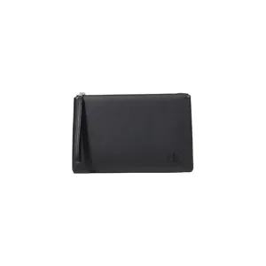 Black Leather Clutch with Wrist Strap
