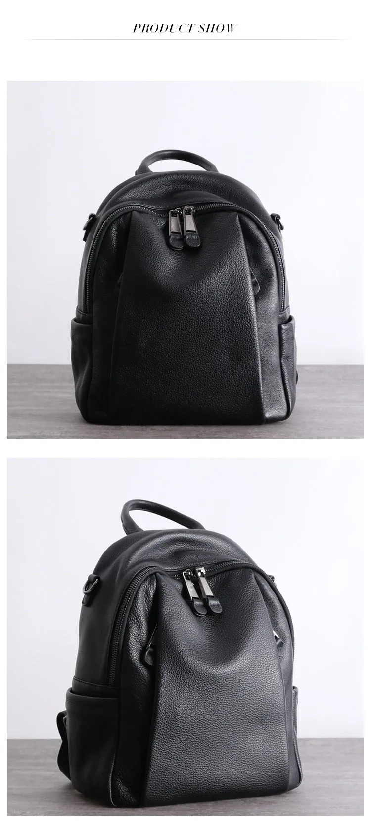 Black Leather Satchel Backpacks Womens Cute School Backpack Bag Black Leather College Rucksack for Ladies