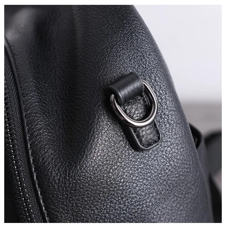 Black Leather Satchel Backpacks Womens Cute School Backpack Bag Black Leather College Rucksack for Ladies