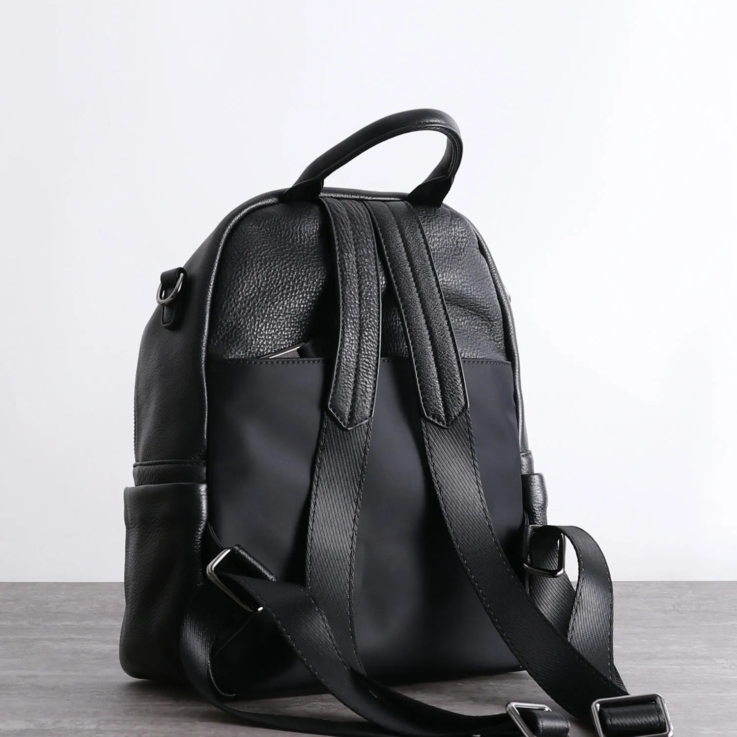 Black Leather Satchel Backpacks Womens Cute School Backpack Bag Black Leather College Rucksack for Ladies