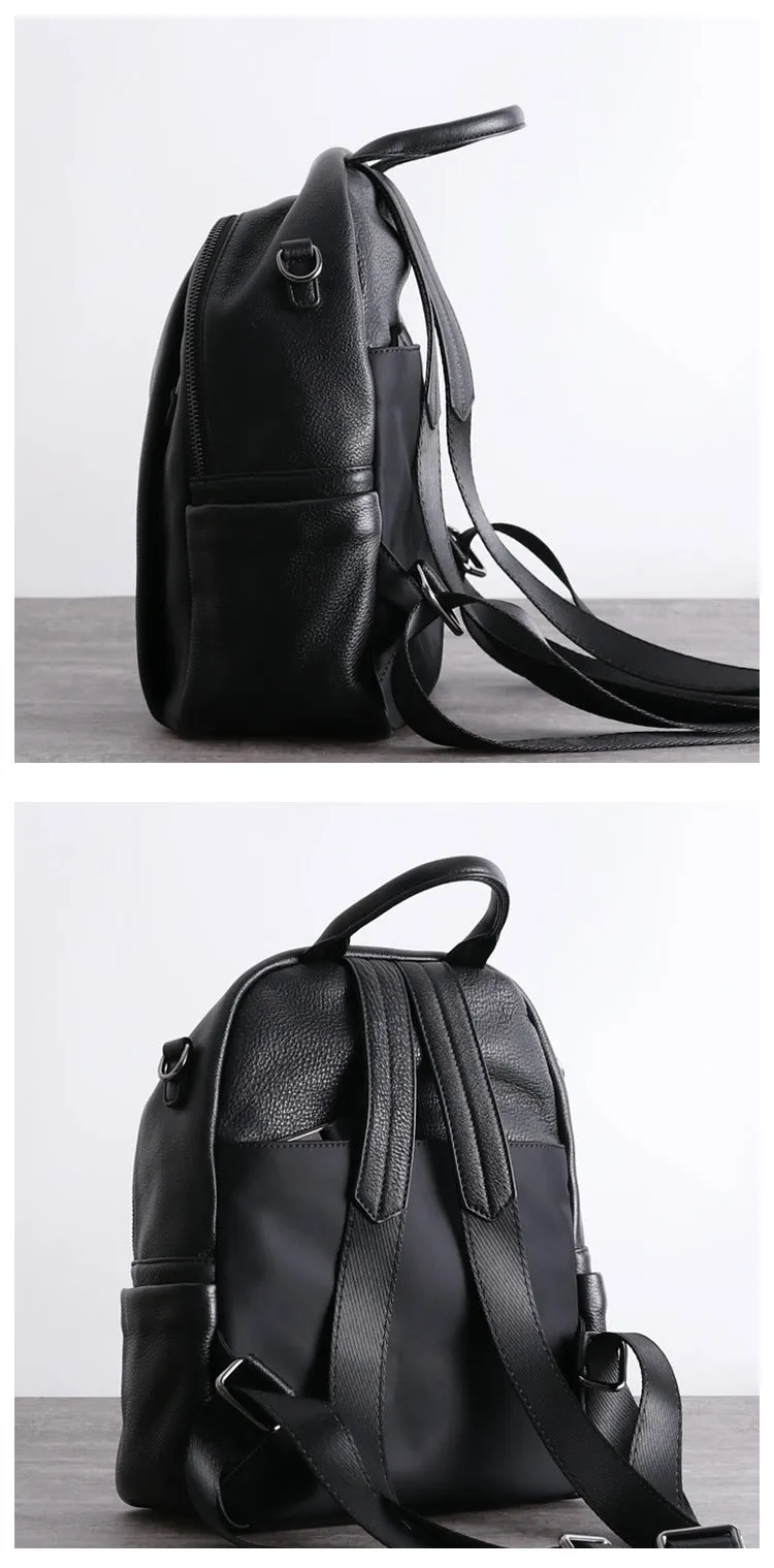 Black Leather Satchel Backpacks Womens Cute School Backpack Bag Black Leather College Rucksack for Ladies