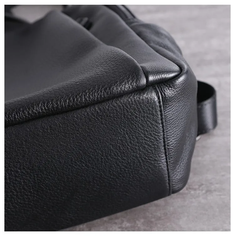 Black Leather Satchel Backpacks Womens Cute School Backpack Bag Black Leather College Rucksack for Ladies