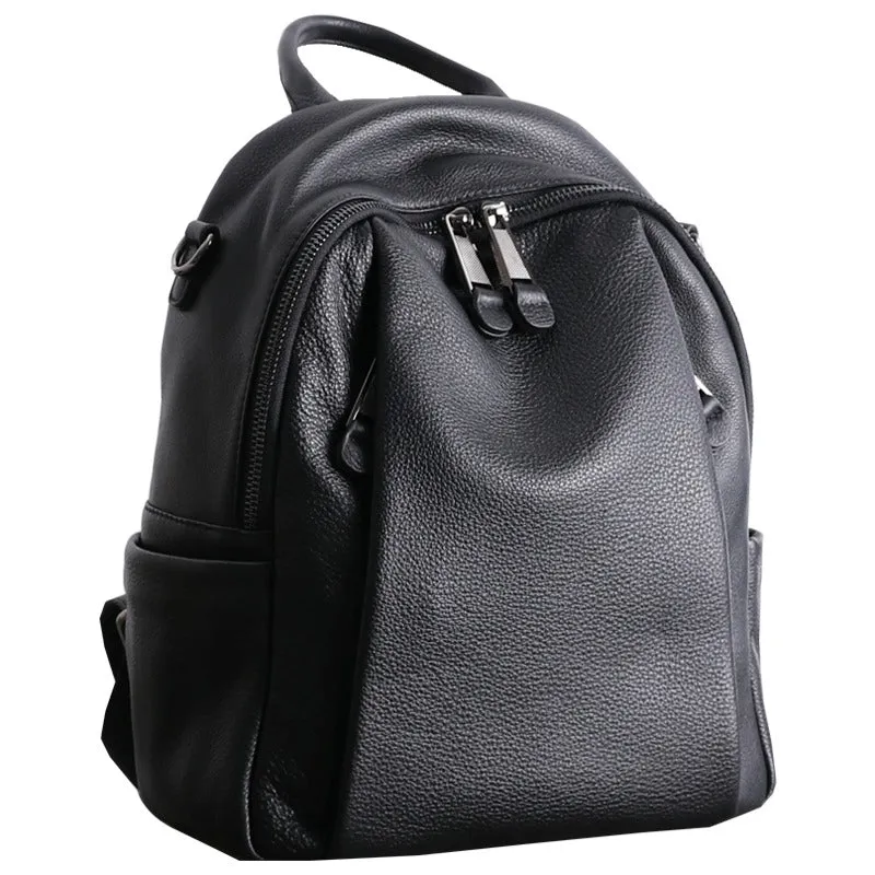 Black Leather Satchel Backpacks Womens Cute School Backpack Bag Black Leather College Rucksack for Ladies