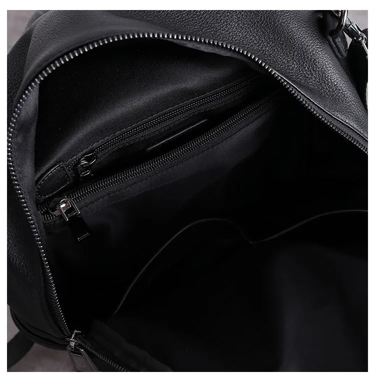 Black Leather Satchel Backpacks Womens Cute School Backpack Bag Black Leather College Rucksack for Ladies