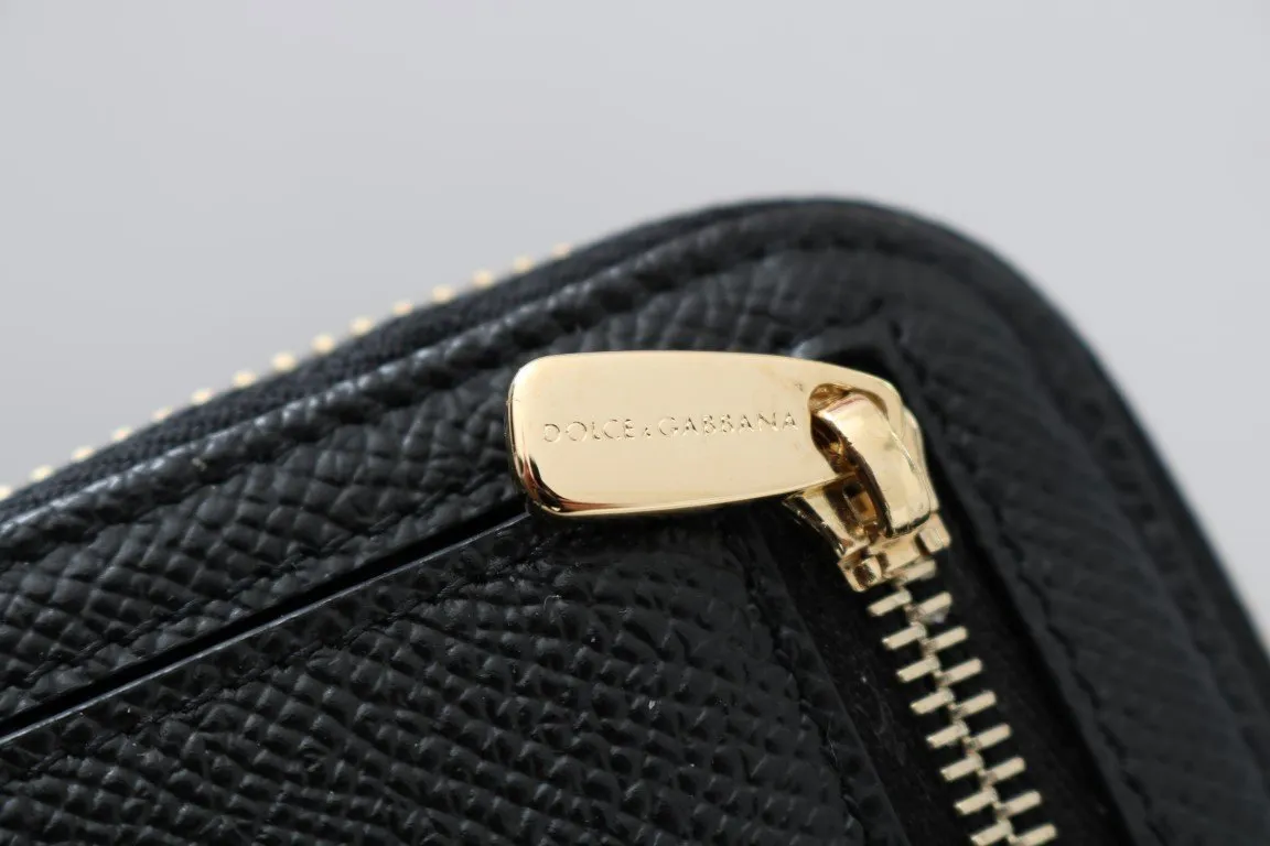 Black Leather Zipper Continental Wallet