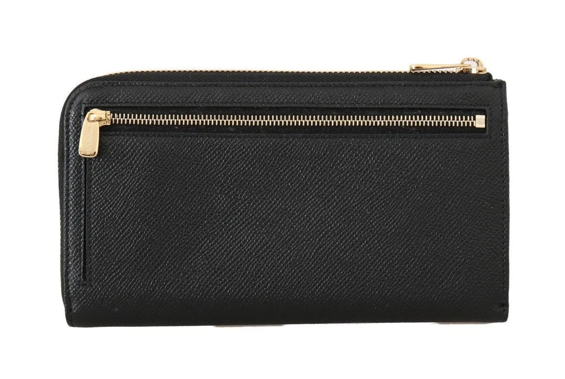 Black Leather Zipper Continental Wallet
