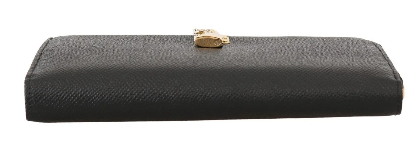 Black Leather Zipper Continental Wallet