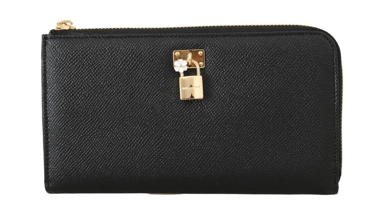 Black Leather Zipper Continental Wallet