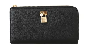 Black Leather Zipper Continental Wallet