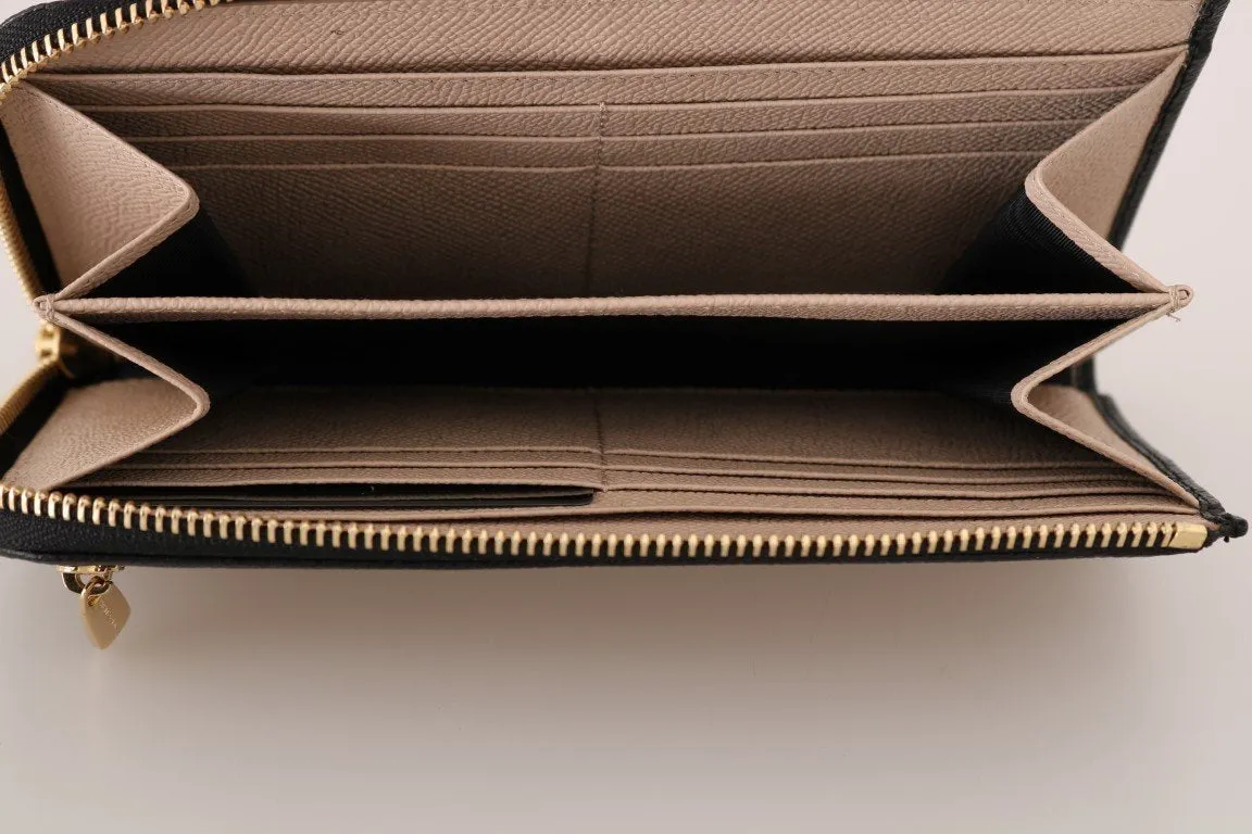 Black Leather Zipper Continental Wallet
