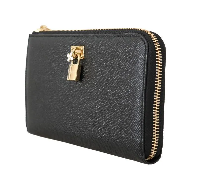 Black Leather Zipper Continental Wallet