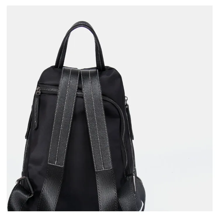 Black Nylon Satchel Backpack Womens Snake Skin Leather School Backpack Bag Nylon Leather Travel Rucksack Bag for Ladies