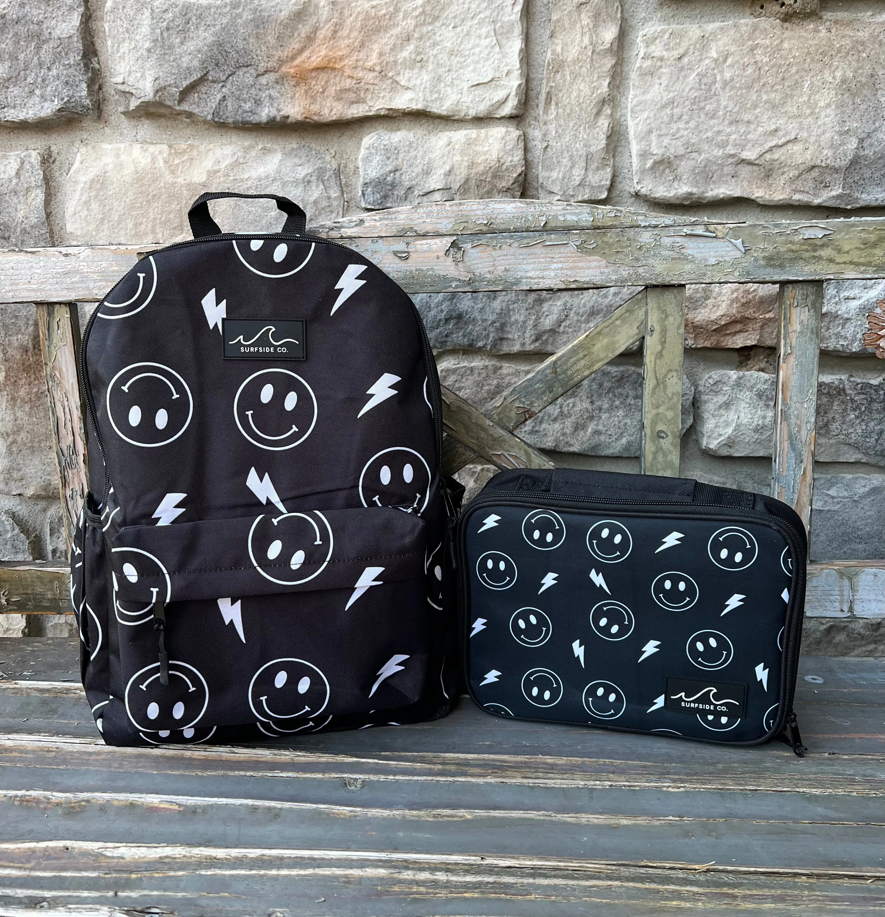 Black Smiley Backpack/Lunch Bag