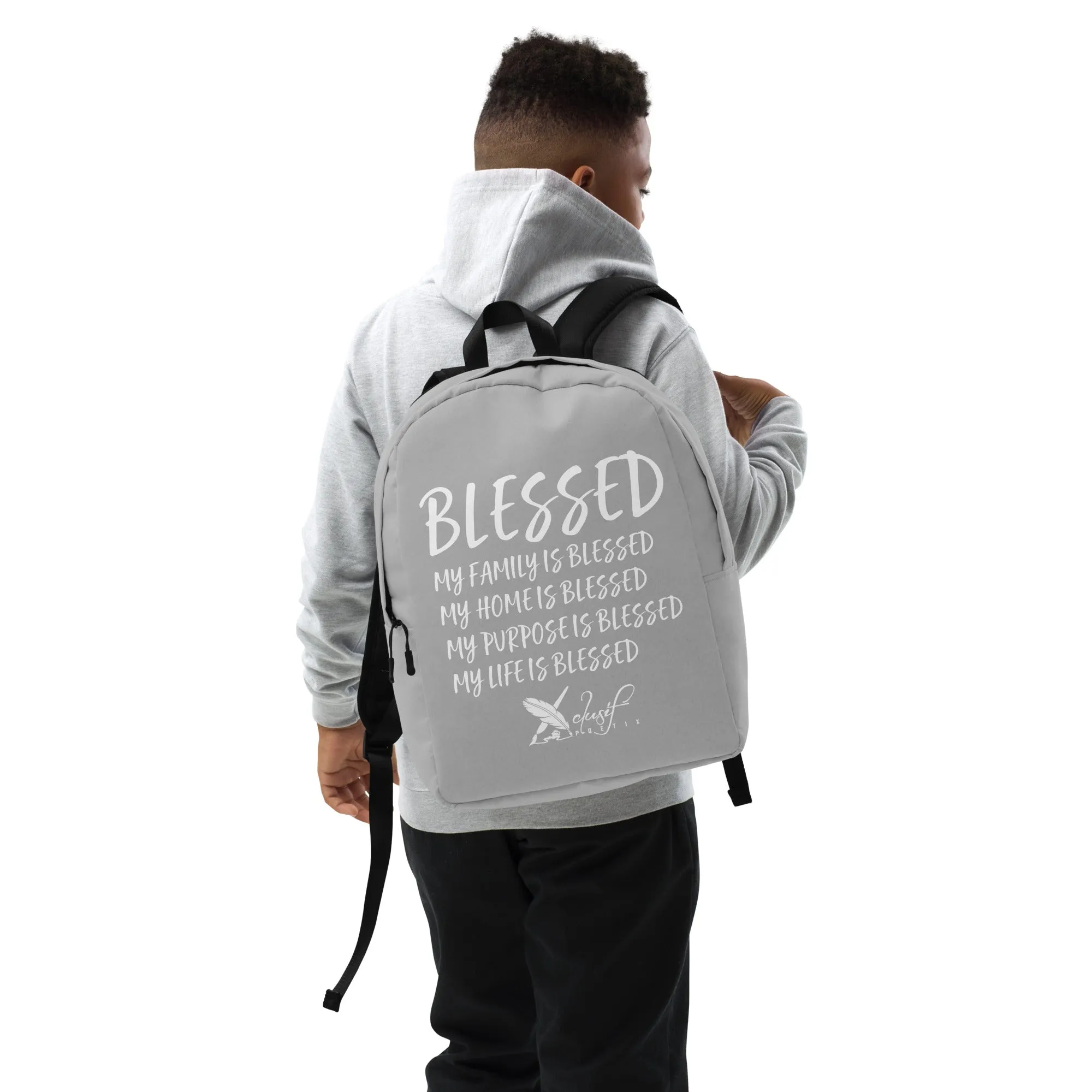 BLESSED BY XCLUSIF POETIX SILVER & WHITE Minimalist Backpack