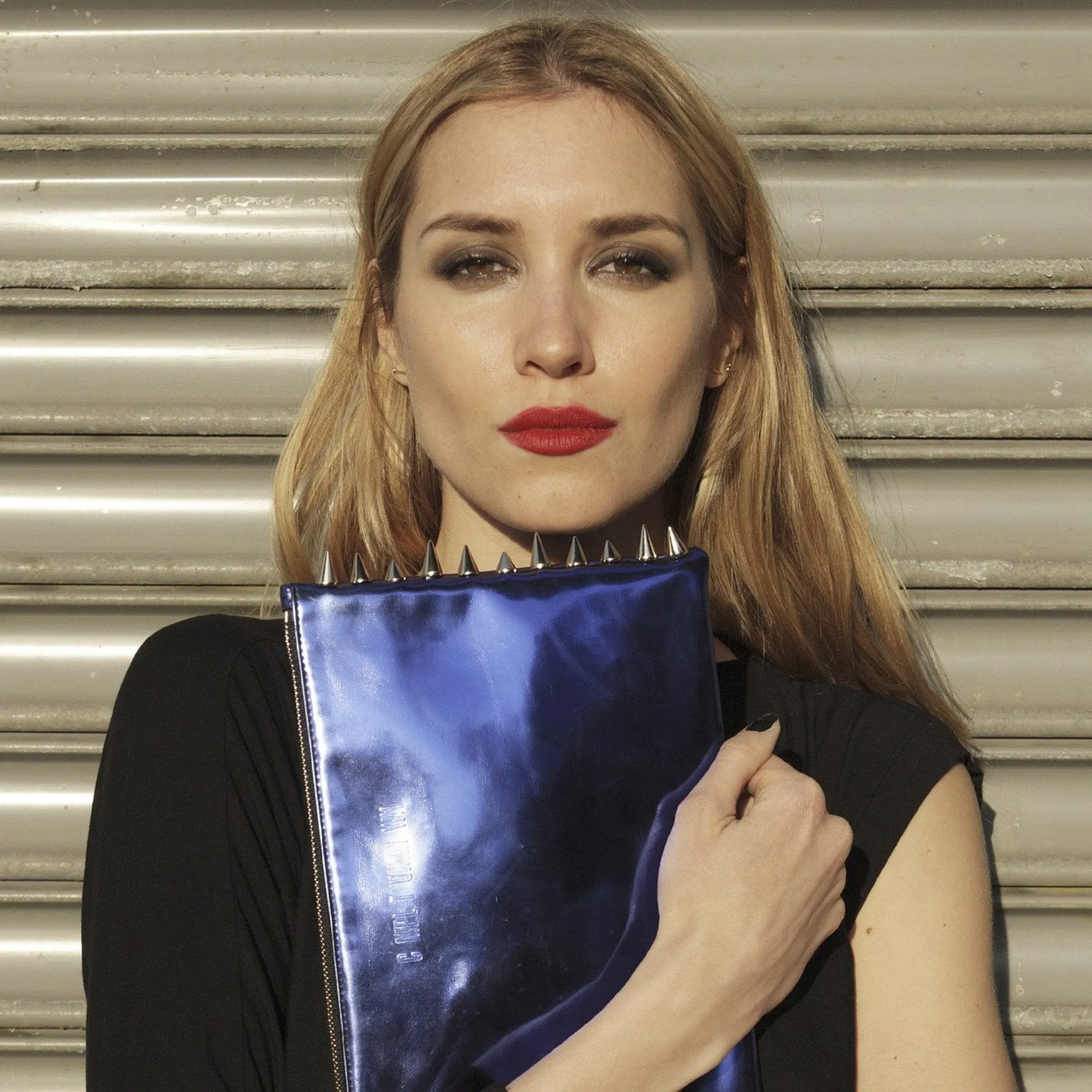 BLUE METAL CLUTCH BAG