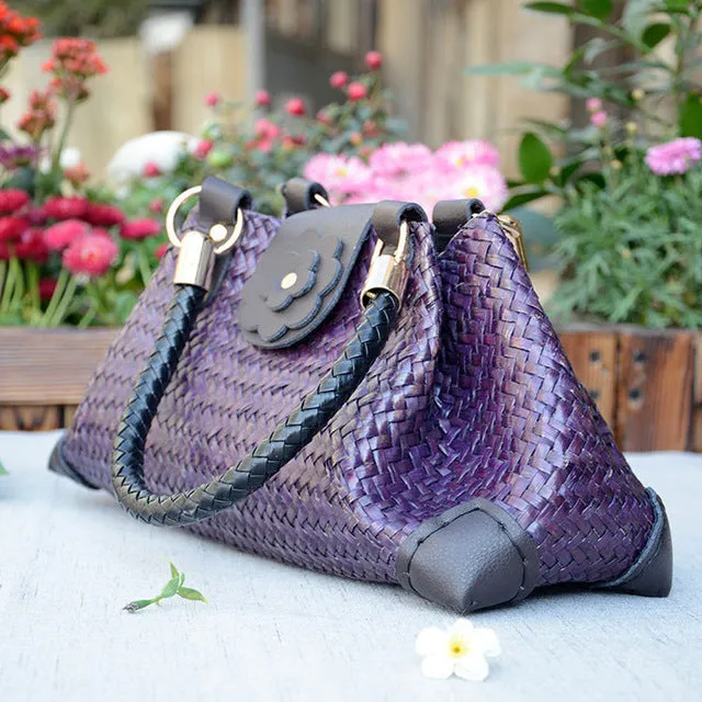 Boho Thailand Women Straw Bags Handmade Beach Bags Ladies Travel Handbags Weave Straw Beach Shoulder Bag Knitting Rattan Bags