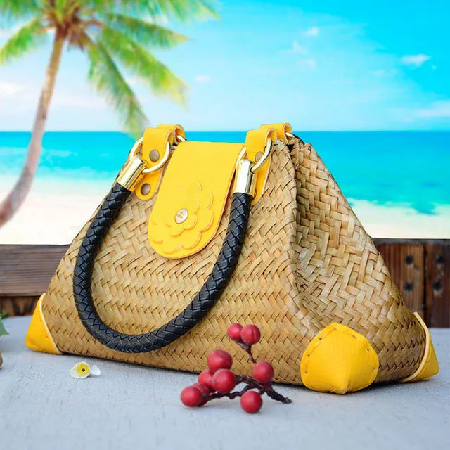 Boho Thailand Women Straw Bags Handmade Beach Bags Ladies Travel Handbags Weave Straw Beach Shoulder Bag Knitting Rattan Bags