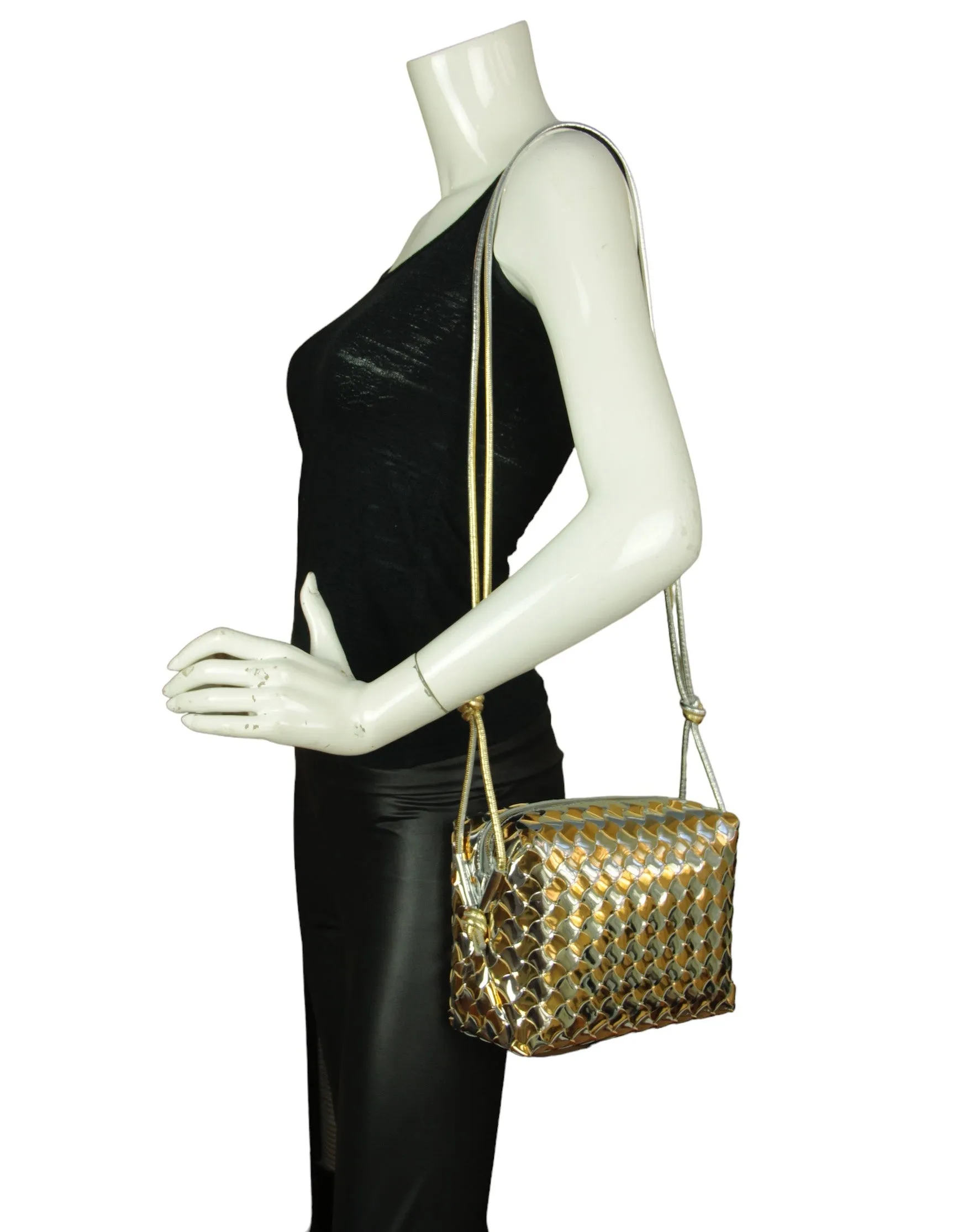 Bottega Veneta Silver/Gold Intrecciato Loop Crossbody