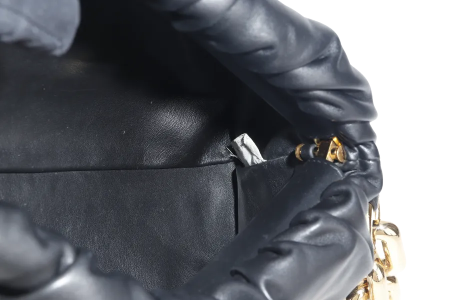 BOTTEGA VENETA THE CHAIN POUCH BLACK CALFSKIN LEATHER GOLD HARDWARE WITH DUST COVER