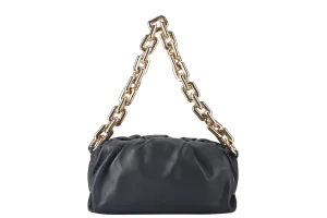 BOTTEGA VENETA THE CHAIN POUCH BLACK CALFSKIN LEATHER GOLD HARDWARE WITH DUST COVER