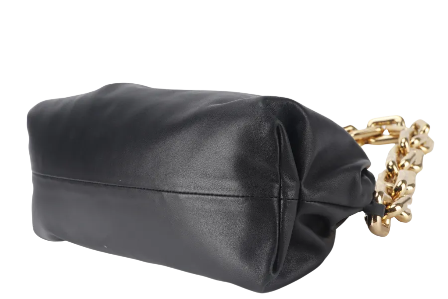 BOTTEGA VENETA THE CHAIN POUCH BLACK CALFSKIN LEATHER GOLD HARDWARE WITH DUST COVER
