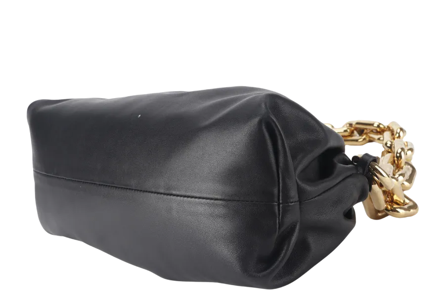 BOTTEGA VENETA THE CHAIN POUCH BLACK CALFSKIN LEATHER GOLD HARDWARE WITH DUST COVER