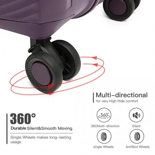 British Traveller 20 Inch Spinner Hard Shell PP Suitcase With TSA Lock - Purple