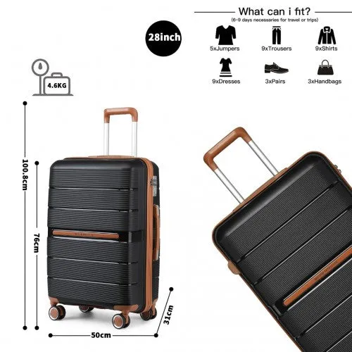 British Traveller 28 Inch Multi-Texture Polypropylene Hard Shell Suitcase With TSA Lock - Black
