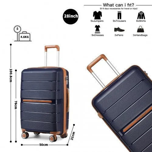 British Traveller 28 Inch Multi-Texture Polypropylene Hard Shell Suitcase With TSA Lock - Navy